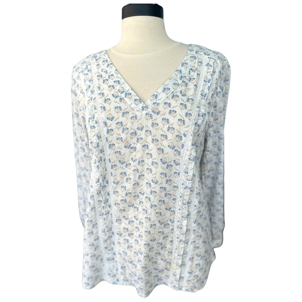 Kori America Peasant Popover V Neck Long Sleeve Shirt Small Cottagecore Coquette
